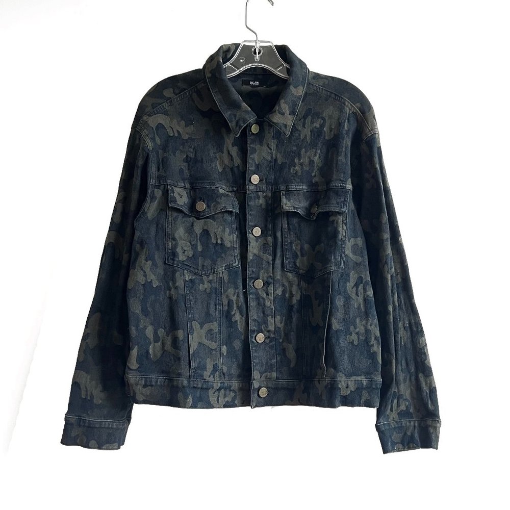 Made Gold olive green army camo print denim jacket